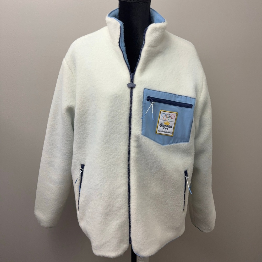 Corona Cero Staff 2026 Olympics Fleece Jacket L White Blue Reversible Full Zip